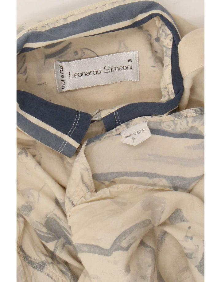 Camisa vintage masculina com padrão abstrato, viscose colorblock bege médio