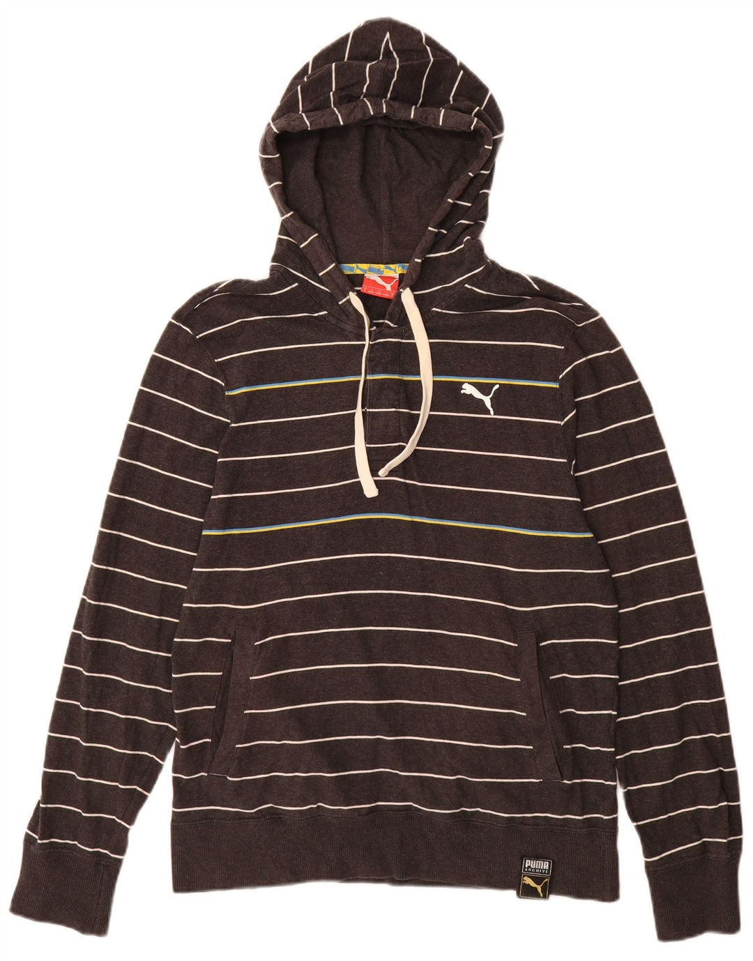 PUMA Mens Hoodie Jumper Pequeno Cinza Listrado