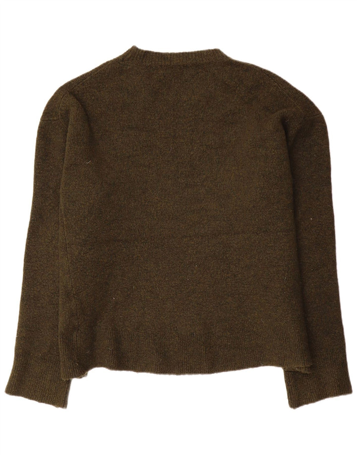 Zara Suéter feminino oversized com gola redonda Reino Unido 14 Viscose cáqui médio