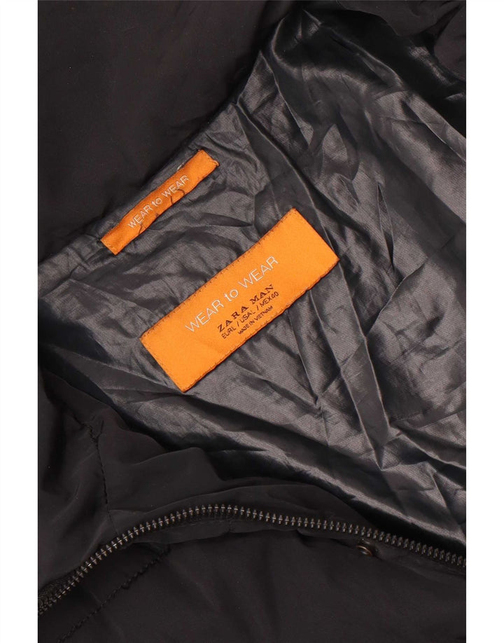 Jaqueta acolchoada com capuz masculina Zara UK 40 grande preta