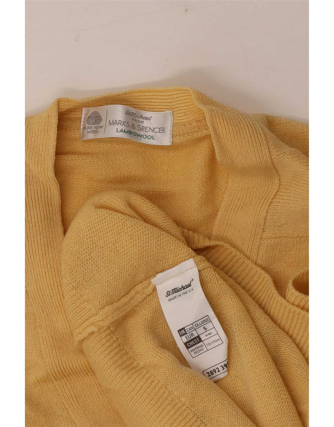 Suéter cardigã masculino Marks & Spencer XL lã virgem amarela