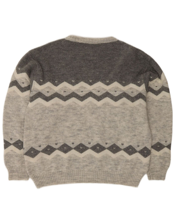 Suéter vintage masculino com gola redonda EU 50 cinza médio colorblock clássico