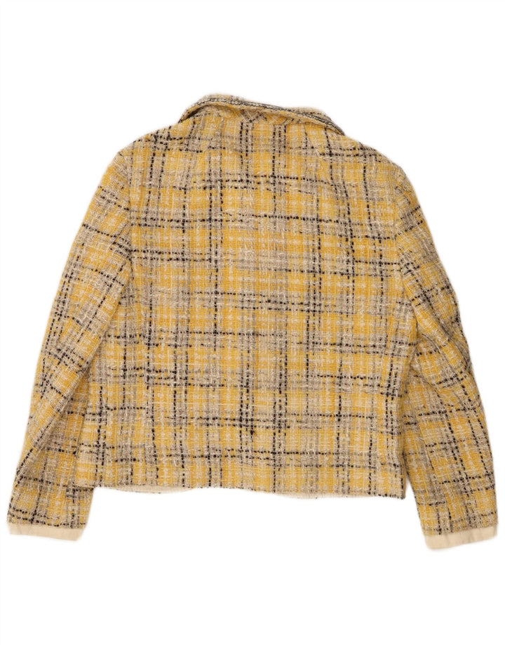 Jaqueta blazer feminina vintage de 6 botões Reino Unido 14 xadrez amarelo médio