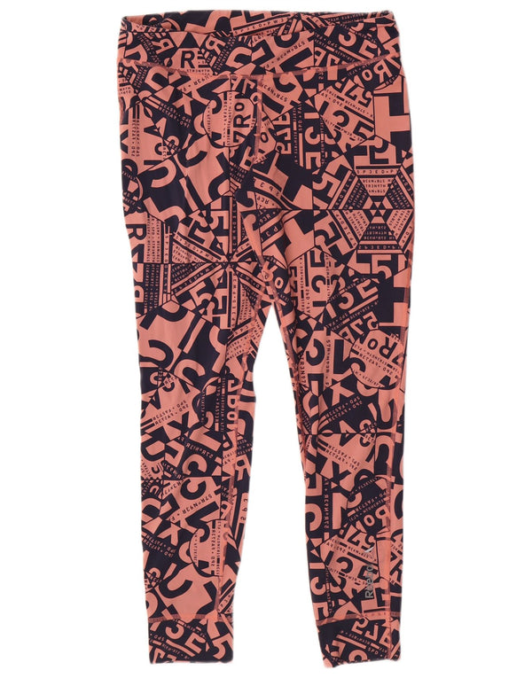 Leggings REEBOK feminino gráfico UK 16/18 grande rosa geométrico