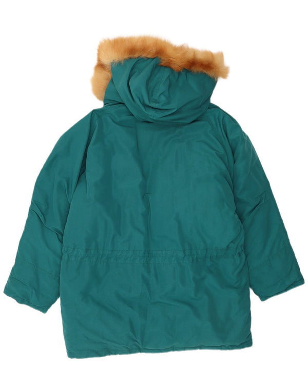 Jaqueta acolchoada com capuz feminina vintage UK 18 XL azul poliéster