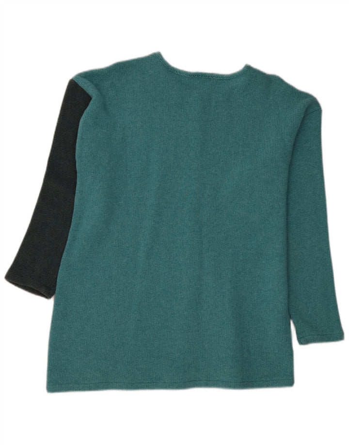 Suéter feminino VINTAGE com gola canoa Reino Unido 16 grande lã colorblock verde
