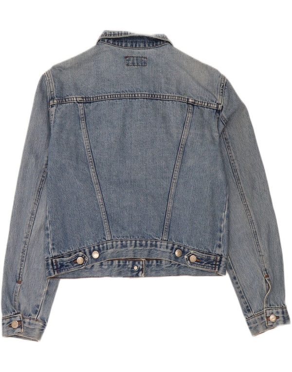 VINTAGE Womens Crop Denim Jacket UK 14 Medium Blue