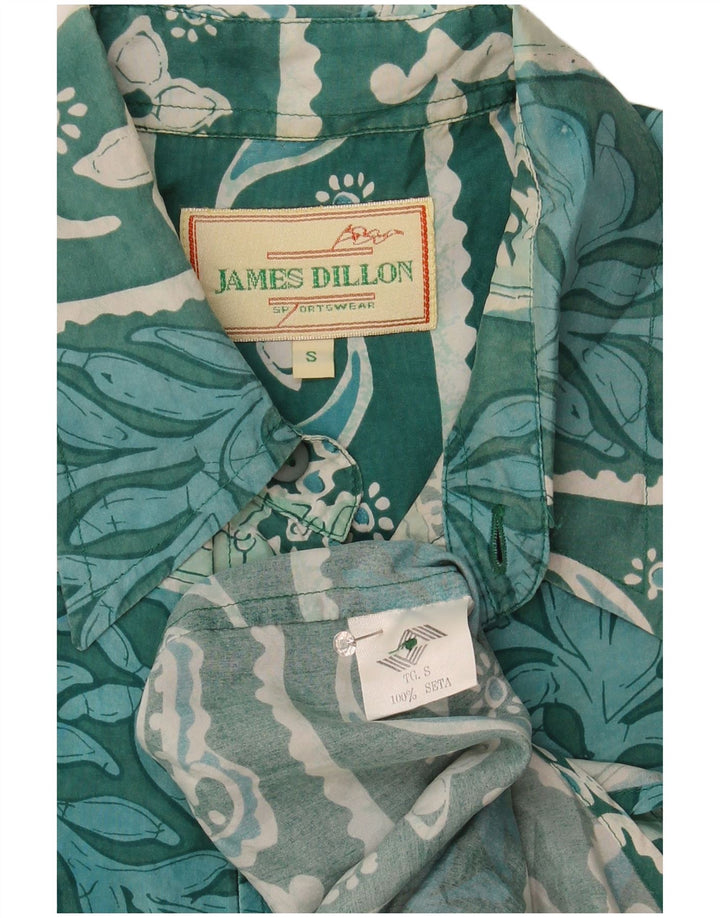 Camisa masculina de manga curta James Dillon pequena seda floral verde