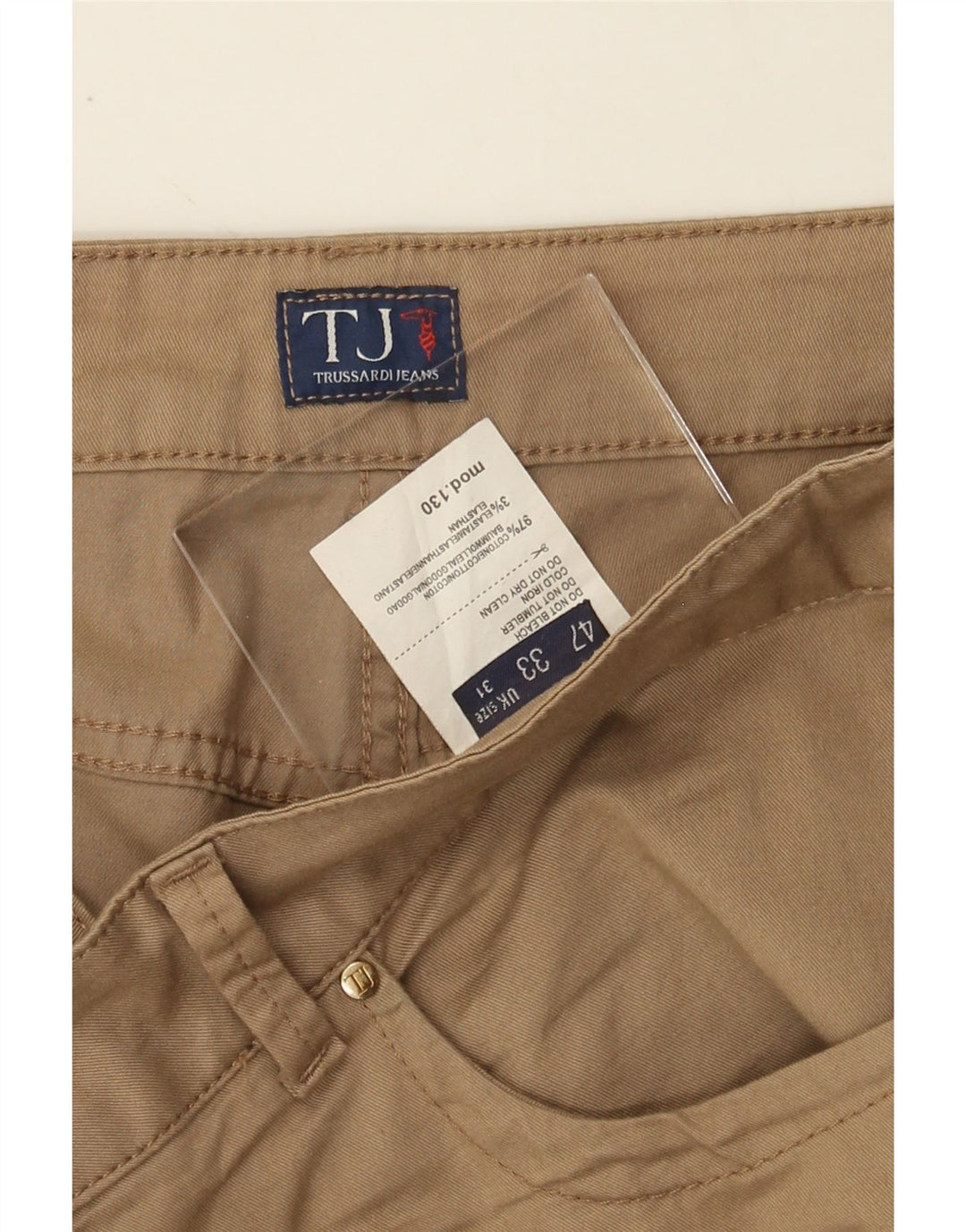TRUSSARDI Womens Straight Casual Trousers W31 L30 Beige Cotton Vintage Trussardi and Second-Hand Trussardi from Messina Hembry 