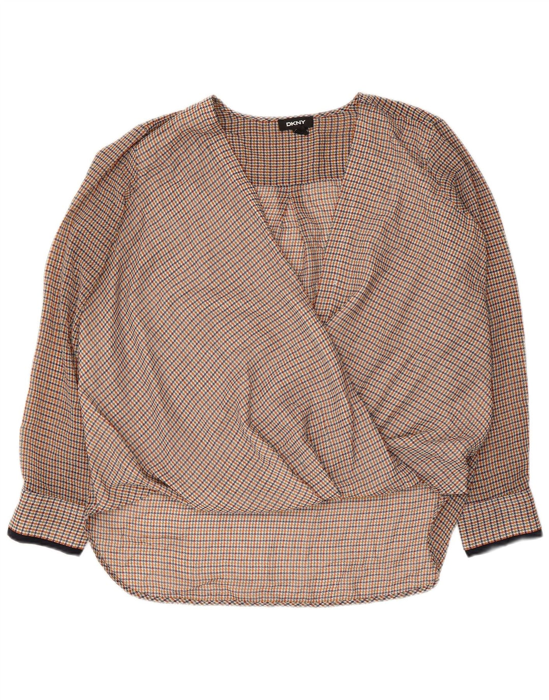 Blusa feminina de manga comprida DKNY Reino Unido 16 grande houndstooth multicolorido