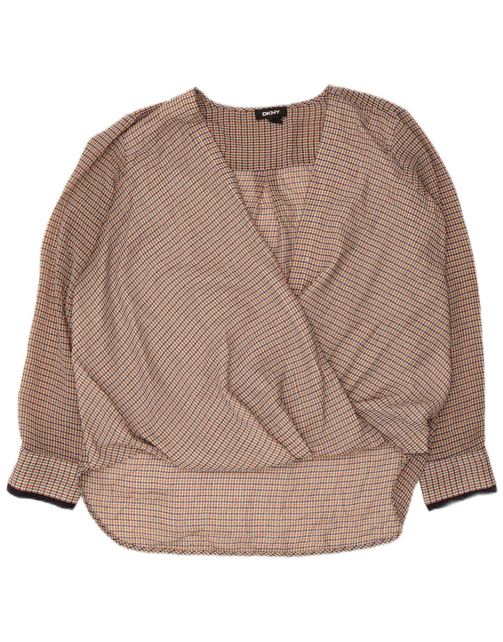 Blusa feminina de manga comprida DKNY Reino Unido 16 grande houndstooth multicolorido