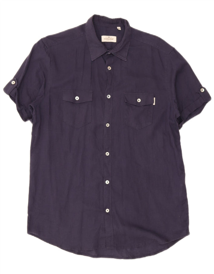 Camisa masculina Carrera média azul marinho linho