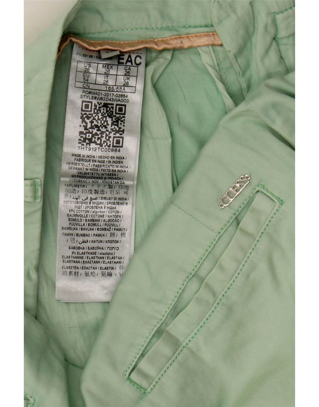 Guess Shorts Chino Feminino W28 Algodão Verde Médio