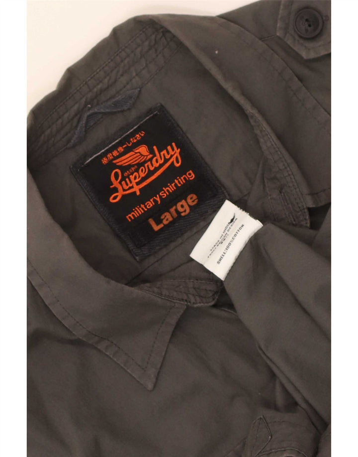 Camisa militar masculina de manga curta Superdry grande algodão cinza