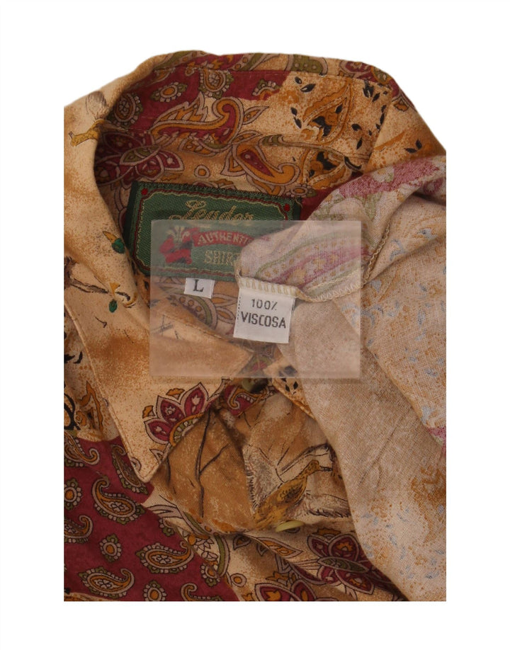 Camisa masculina LEADER grande bege paisley viscose