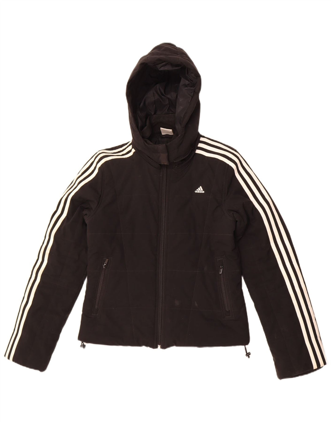 Casaco acolchoado com capuz feminino Adidas UK 8 pequeno poliéster preto