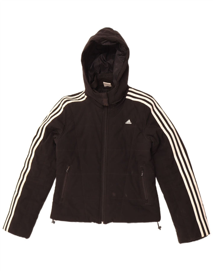 Casaco acolchoado com capuz feminino Adidas UK 8 pequeno poliéster preto