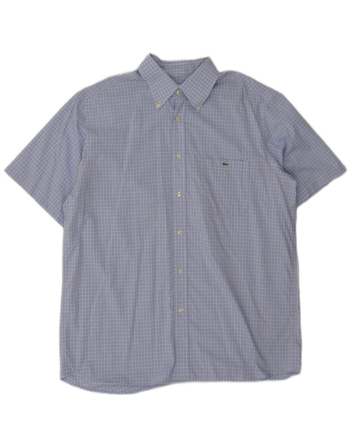 Lacoste camisa masculina de manga curta tamanho 43 XL azul xadrez