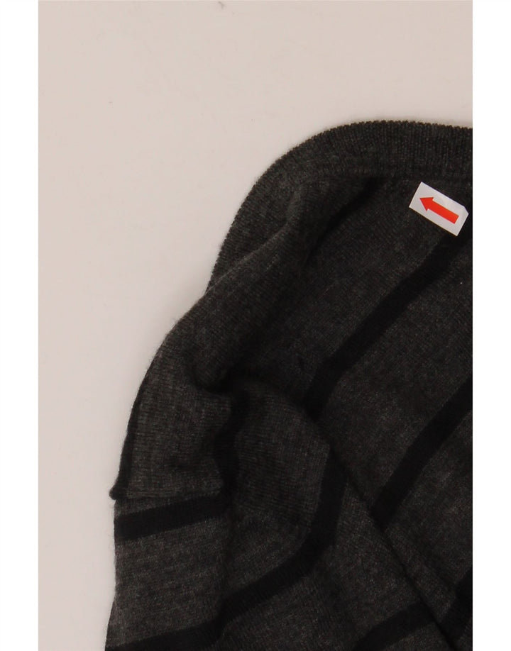 Suéter feminino GEOX com decote em V Reino Unido 16 grande lã merino listrada cinza