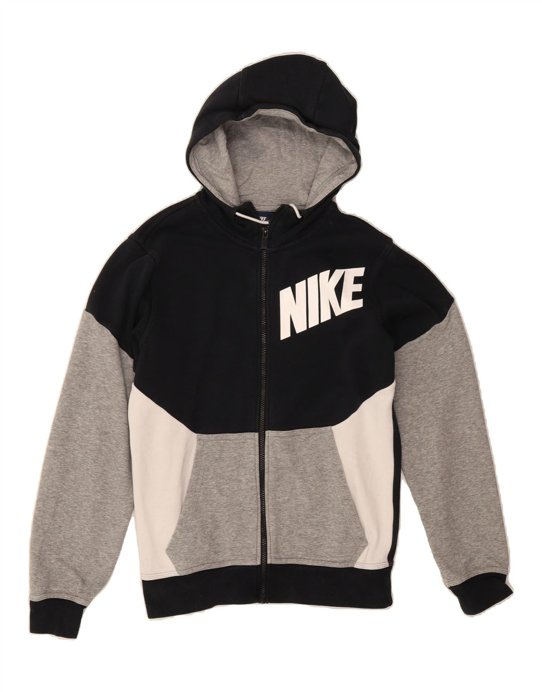 NIKE Mens Graphic Zip Hoodie Sweater XS Black Colourblock Cotton Vintage Nike and Second-Hand Nike from Messina Hembry 