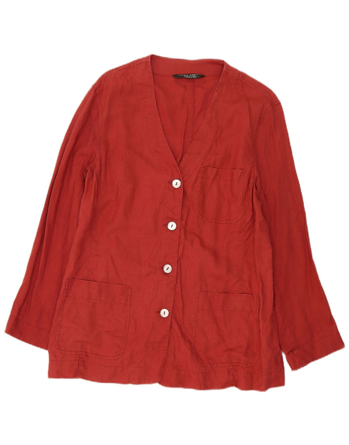 Jaqueta blazer feminina Laura Ashley com 4 botões Reino Unido 14 grande linho vermelho