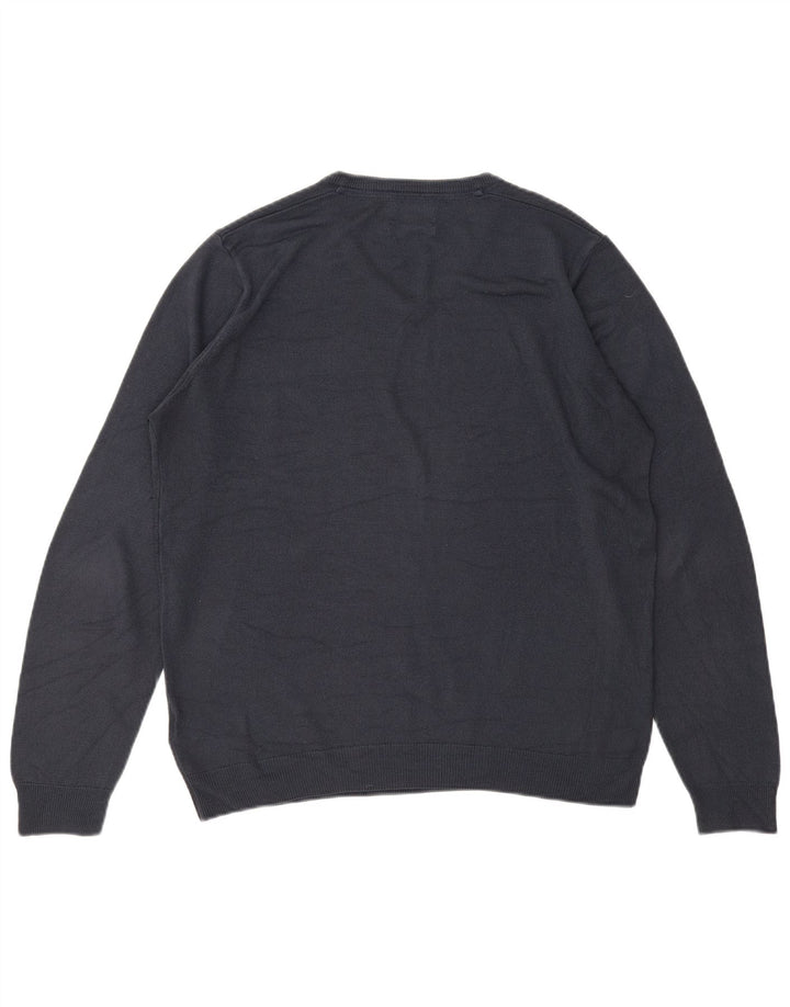 MARKS & SPENCER Suéter masculino com decote em V grande acrílico azul marinho
