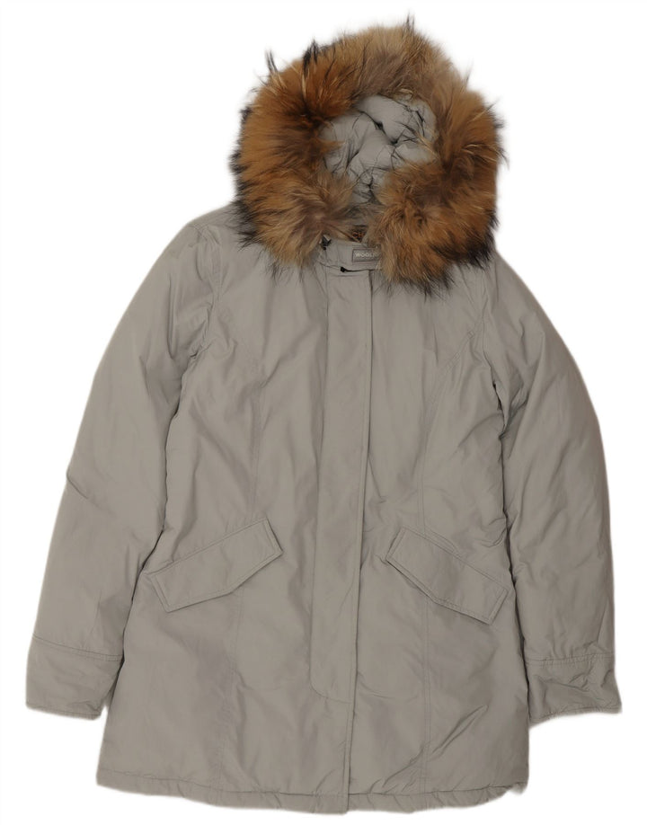 Jaqueta Parka com capuz feminina Woolrich Reino Unido 16 grande inverno cinza de poliéster