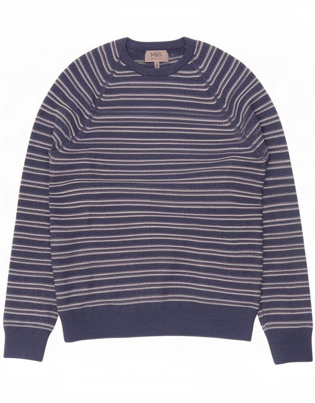 Suéter masculino Marks & Spencer com gola redonda listrado azul marinho médio