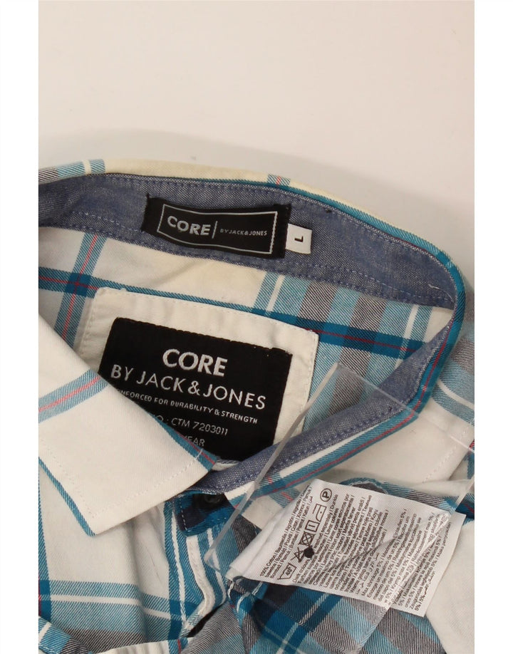 Camisa masculina Jack & Jones grande xadrez azul de algodão