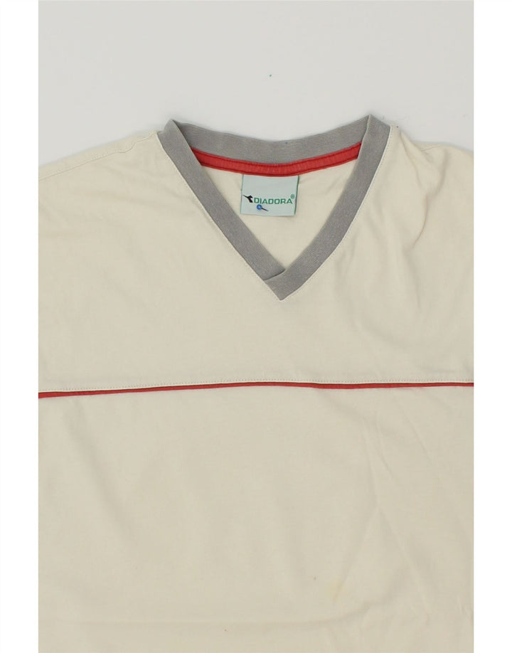 DIADORA Womens T-Shirt Top UK 14 Large Off White Cotton Vintage Diadora and Second-Hand Diadora from Messina Hembry 