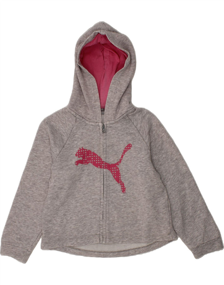 PUMA Girls Graphic Zip Hoodie Sweater 3-4 Years Grey Cotton Vintage Puma and Second-Hand Puma from Messina Hembry 