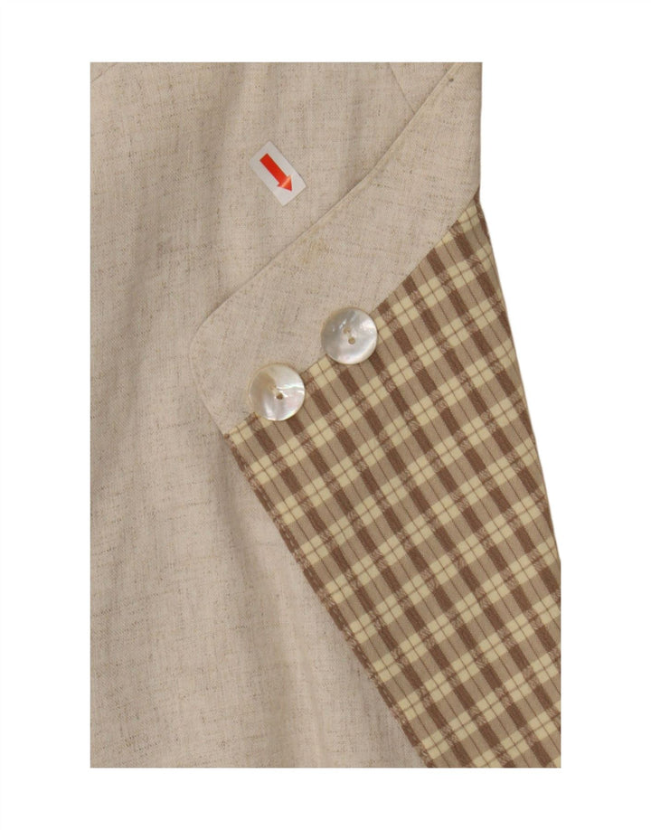 Jaqueta blazer feminina vintage manga 3/4 2 botões Reino Unido 16 grande viscose bege