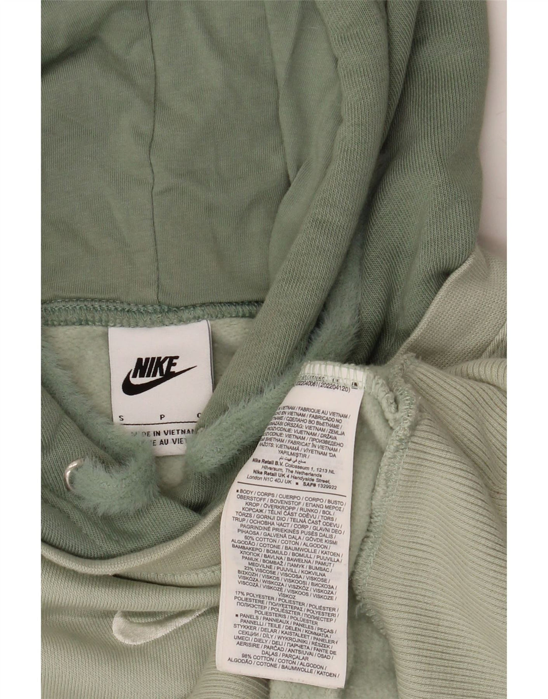 Nike Womens Crop Hoodie Jumper UK 10 Pequeno Verde Colourblock Algodão