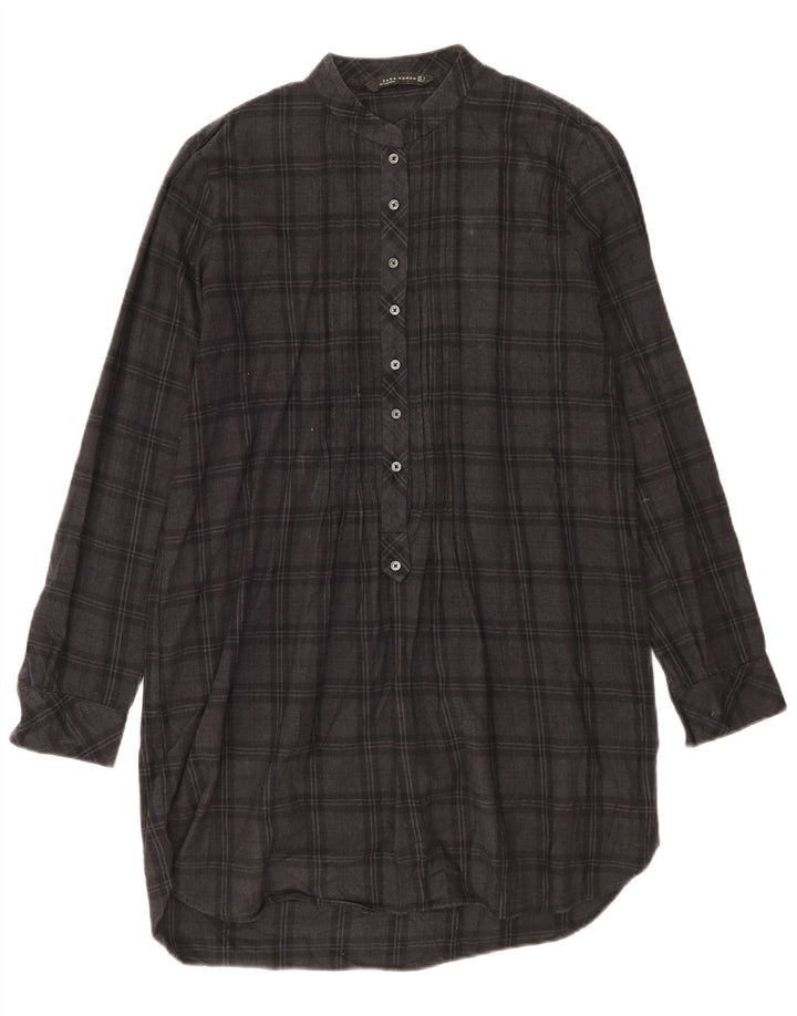 Vestido feminino de manga comprida Zara UK 14 xadrez cinza médio