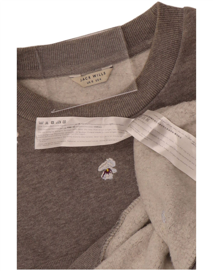 Jumper de moletom feminino grande JACK WILLS Reino Unido 8 pequeno cinza floral