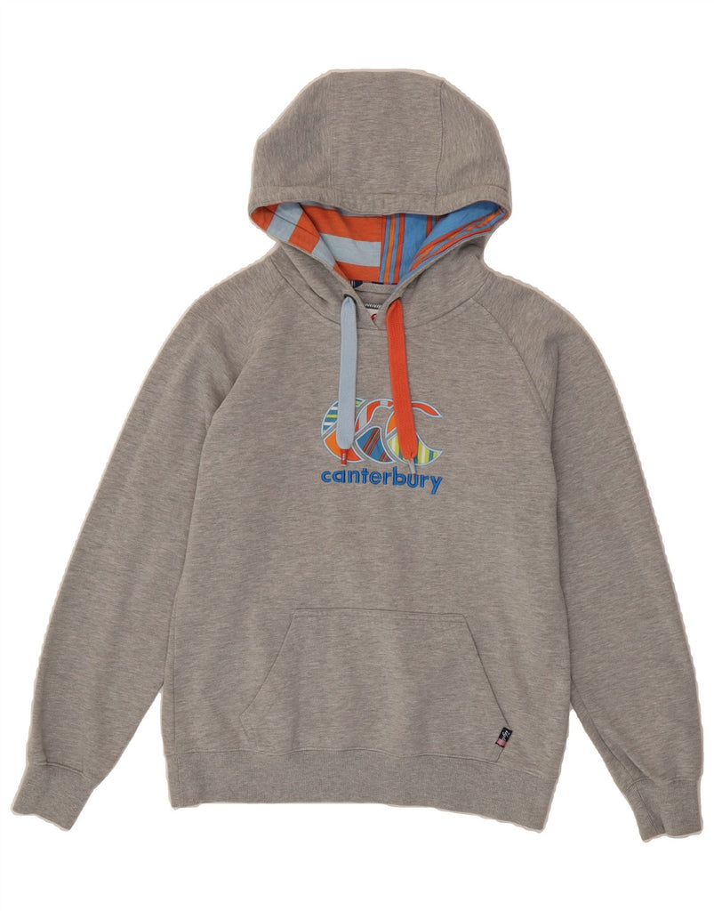 CANTERBURY Womens Graphic Hoodie Jumper UK 12 Medium Grey Vintage Canterbury and Second-Hand Canterbury from Messina Hembry 
