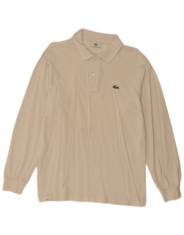 Camisa polo masculina de manga comprida Lacoste tamanho 4 médio algodão branco