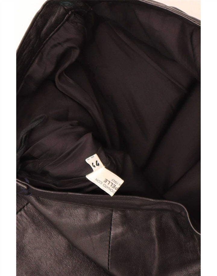 Saia de couro feminina vintage IT 44 médio W28 preta