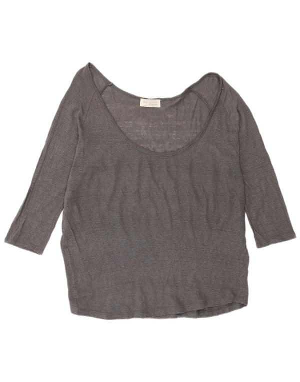 Top feminino Zara manga 3/4 Reino Unido 16 grande cinza
