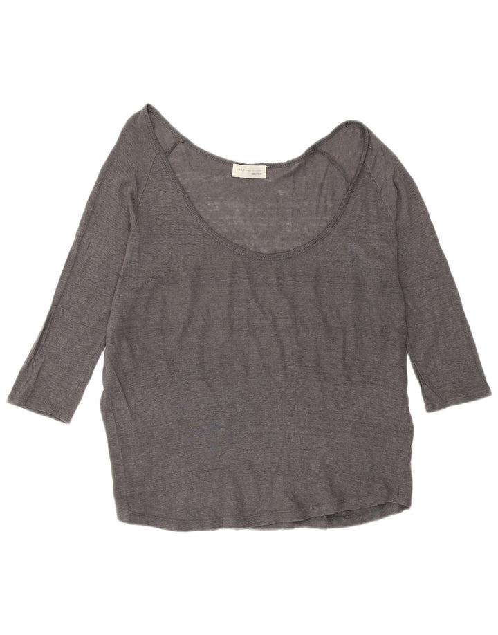Top feminino Zara manga 3/4 Reino Unido 16 grande cinza