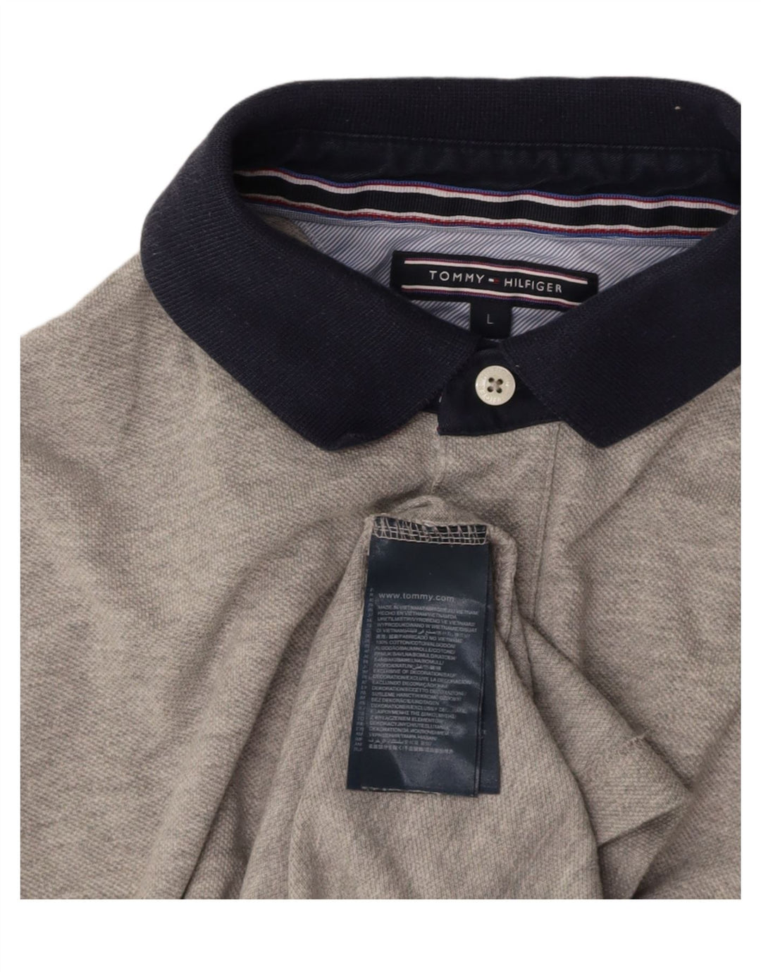 Camisa polo masculina TOMMY HILFIGER grande algodão cinza