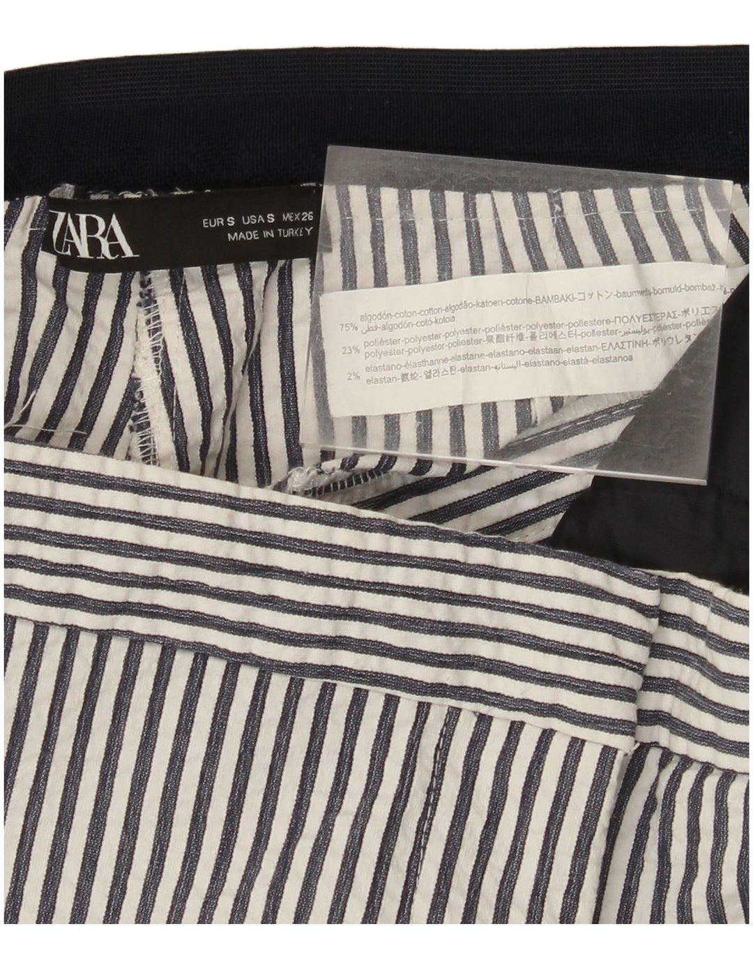 ZARA Calça Chino Feminina Slim Pequena W26 L27 Algodão Listrado Branco