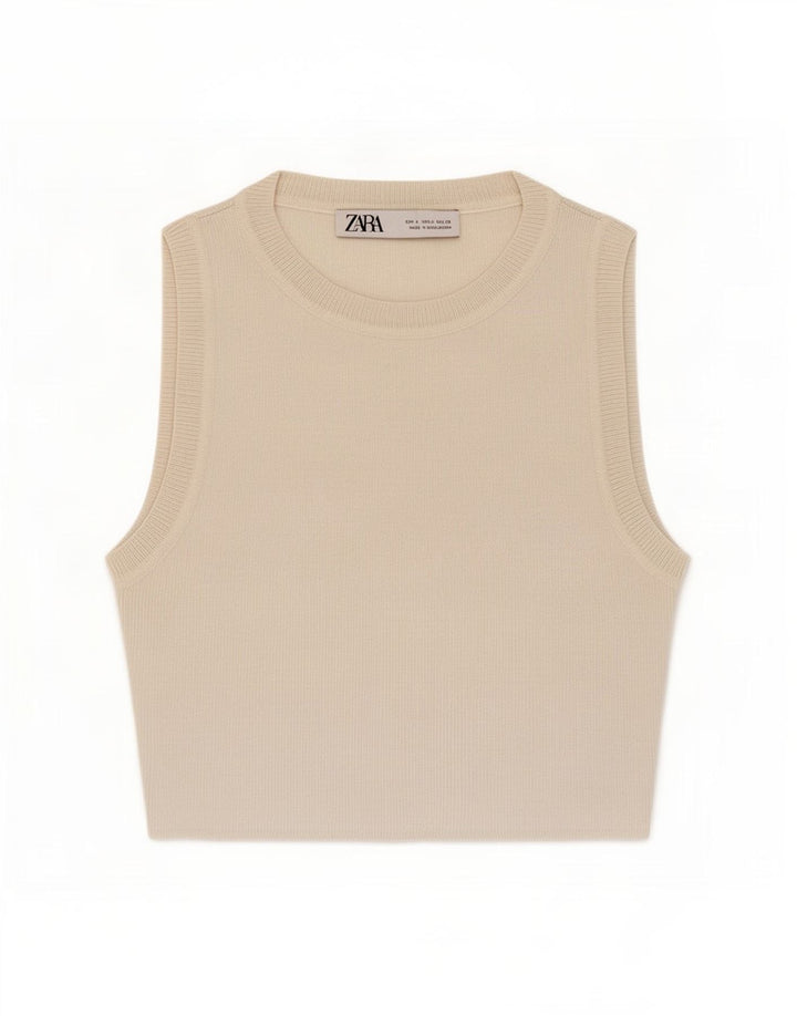Zara Womens Crop Top UK 8 Pequeno Viscose Branca