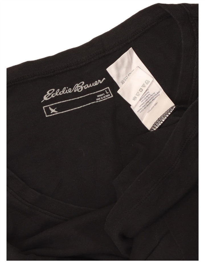 EDDIE BAUER Top feminino manga comprida Reino Unido 16 grande algodão preto