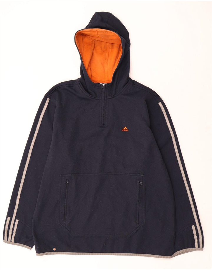 Adidas Mens Zip Neck Hoodie Jumper Médio Azul Marinho Poliéster