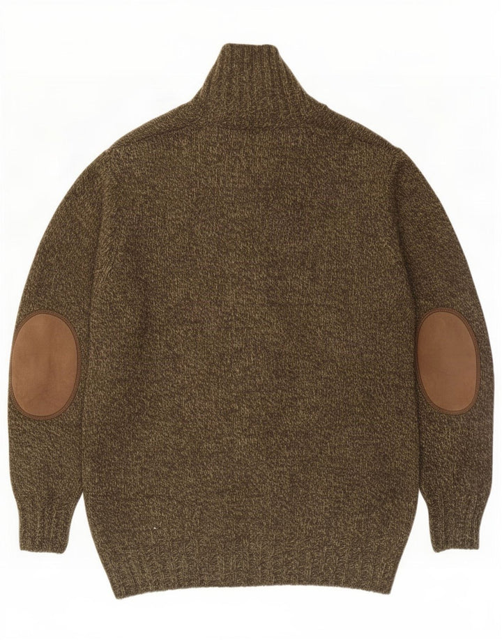 Suéter cardigã masculino Massimo Dutti médio cáqui lã colorblock