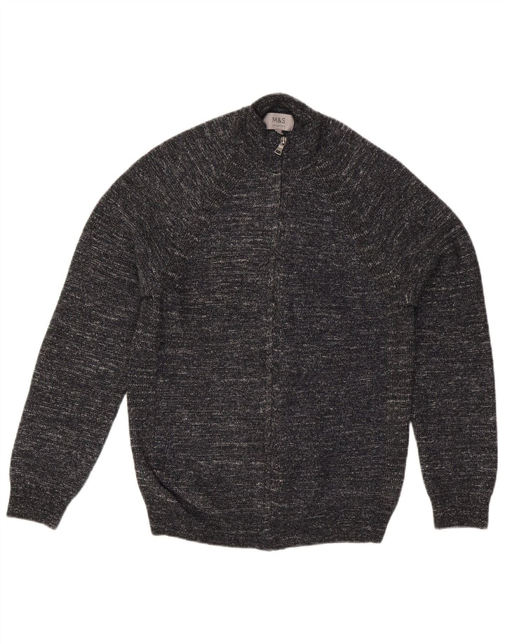 Suéter cardigã masculino Marks & Spencer pequeno poliéster manchado preto