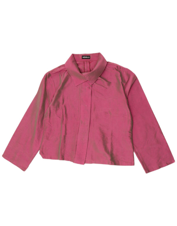 Blusa feminina vintage manga 3/4 cropped Reino Unido 18 XL seda roxa