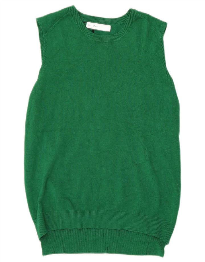 Zara Womens Vest Tank Top UK 12 Médio Viscose Verde