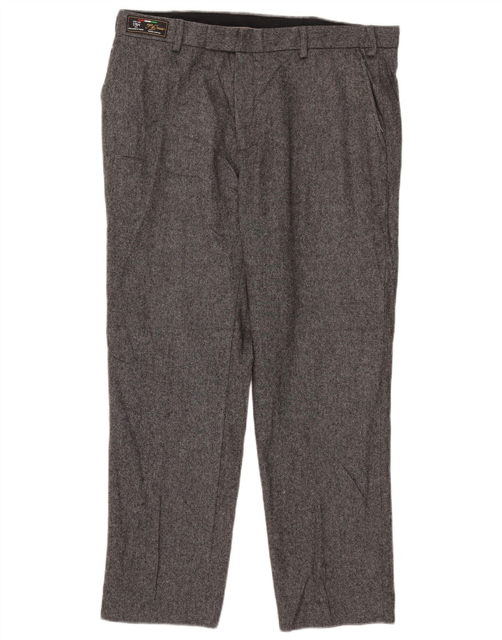 Calça masculina de terno reto sob medida Marks & Spencer W36 L29 cinza salpicado
